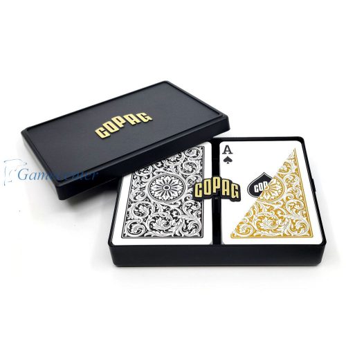 Poker karte bridge  COPAG 1546 Kanasta, 100% plastika,Regular index, crno-zlatna,dupli špil
