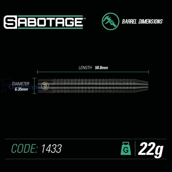 Pikado set Winmau steel Sabotage Black 22g, 90% wolfram