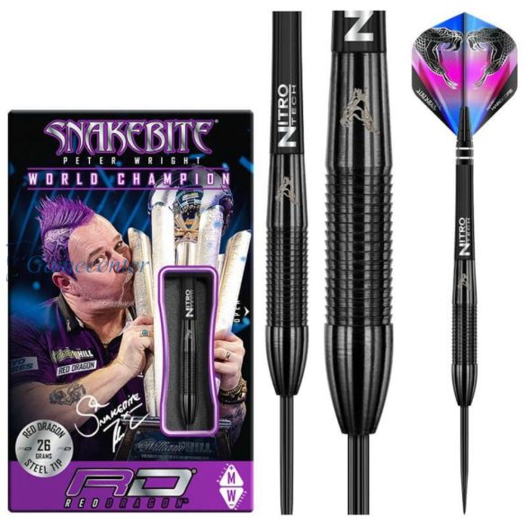 Pikado strelice RedDragon steel Peter Wright Snakebite 3 Black 26g, 90% wolfram