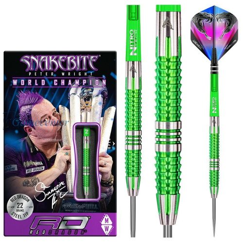 Pikado strelice steel RedDragon Peter Wright Snakebite Mamba2, 22g, 90% wolfram